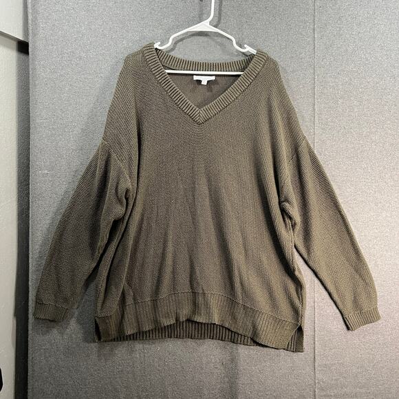 Encore by Idina Menzel Relaxed Cotton V-Neck Sweater Khaki Size X-Large - Picture 1 of 8